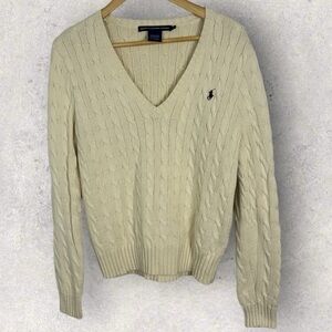Vintage Ralph Lauren Sport Cable Knit Ivory White Cream Sweater Womens Size XL